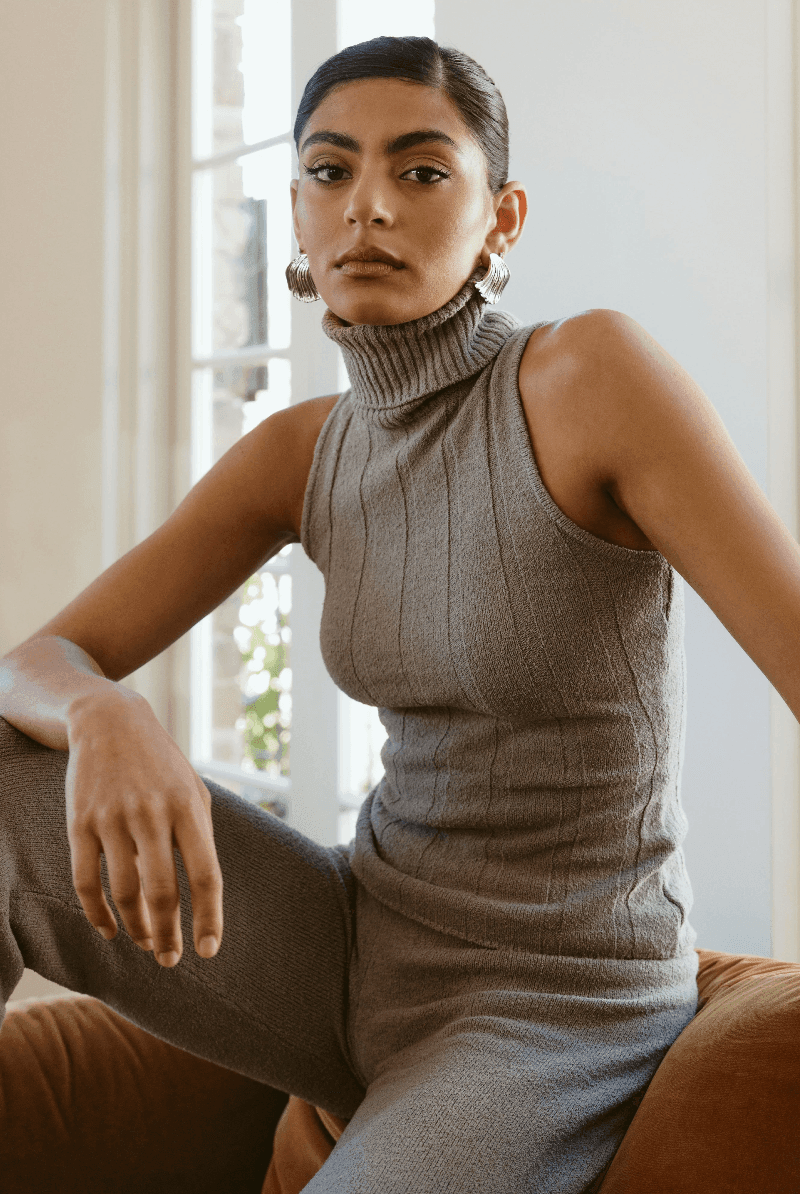 Ribbed Turtleneck - Grey Marle